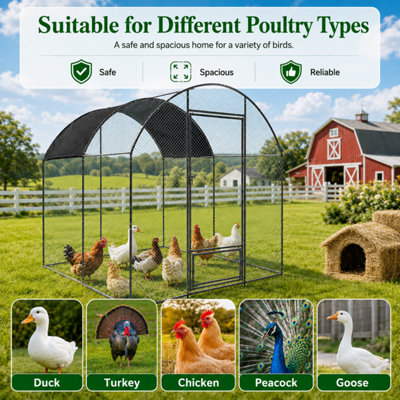 Bingopaw 203x302x220cm Outdoor Chicken Coop, Metal Walk-In Arched Chicken Run with Waterproof Anti-UV Cover