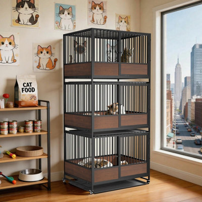 Bingopaw 3 Tiers Stackable Cat Cage Heavy Duty Metal Enclosure Playpen ...