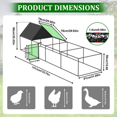 Bingopaw 319.5x81x90cm Chicken Coop, Hen Poultry Ark Elevated House Rabbit Hutch Run Nest Pet Cage