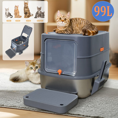 Stainless Steel Litter Box Dualoai Cat Litter Pan, Open Top, Cat