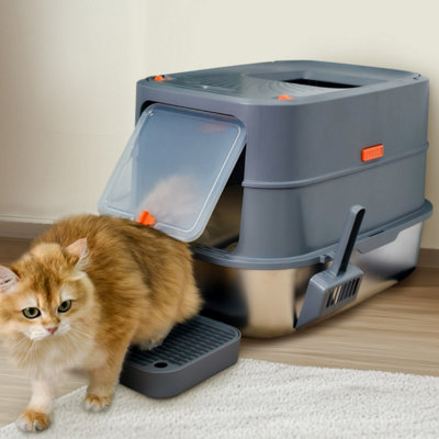 Bingopaw 58x42x42cm Anti-Leakage Stainless Steel Cat Litter Box