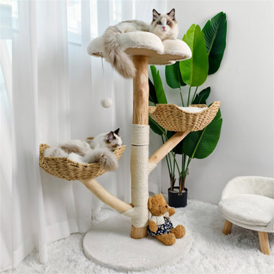 Bingopaw Chic Large Flower Cat Tree Wooden Cat Tower Scratching Post Cat Activity Centre,60x111cm