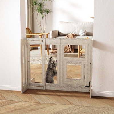 BingoPaw Extra Wide 40-inches Dog Gate Freestanding Tempered Glass Pet ...