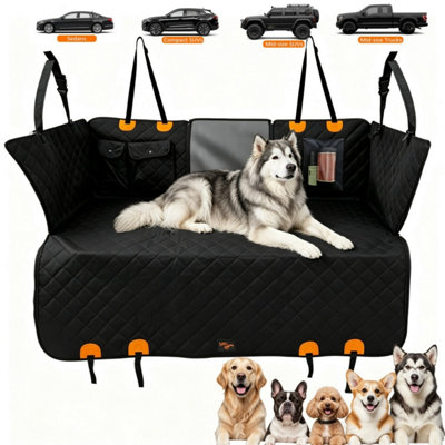 Back Seat Extender For Dogs - Waterproof Dog Car Seat Cover With Hard Bottom, Mesh Window Storage Pocket Safety Features Ideal Bed Hammock Cars Suvs Car Dog Seat Cover