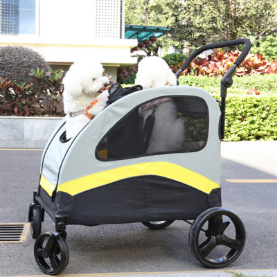 BingoPaw Large Double Seat Pet Stroller Divider Travel Pushchair Carrier  for 2 Dogs Cats