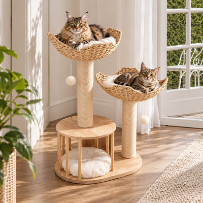 Bingopaw Solid Wood Cat Scratching Post Cat Tree Tower Kitten Condo ...