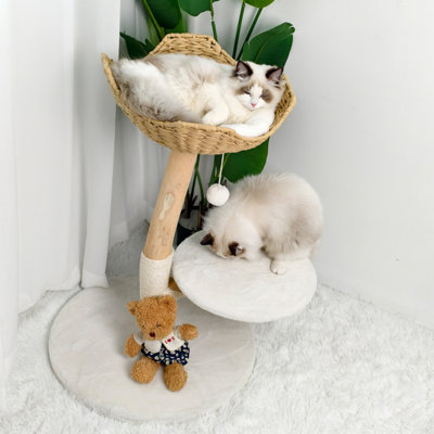 Bingopaw Solid Wood Cat Tree Tower Scratching Post Scratcher Activity Center with Cushion,60x111cm