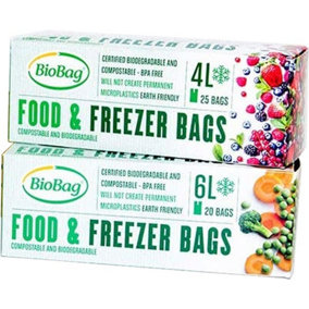 BioBag Compostable Freezer Bags - 50 x 4 Litre Bags And 40 x 6 Litre Bags