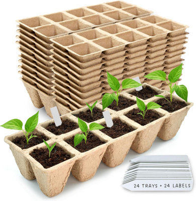 Biodegradable Seed Trays 10 x 24 Pack with Plant Labels, 240-Cell Germination Trays for Seedlings, Cuttings, and Transplanting