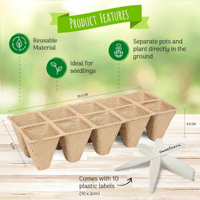Biodegradable Seed Trays 10 x 24 Pack with Plant Labels, 240-Cell Germination Trays for Seedlings, Cuttings, and Transplanting