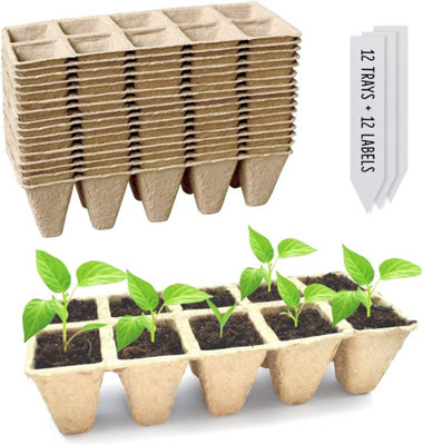 Biodegradable Seed Trays 120 Cell Seed Starter Pack with Labels for Seedlings, Cuttings, Germination & Easy Transplanting