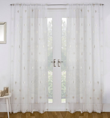 Birch Cream Metallic Tree Print Linen-Look Voile Panel - Pair 140 x 183cm (55x72")