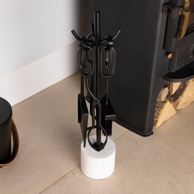 Valiant Fireside Companion Tool Set. Includes 4-Piece Set In Satin Black Finish Coal Shovel Tongs Poker Decorative Stand~5031300005100 03c Mp