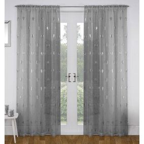 Birch Grey Metallic Tree Print Linen-Look Voile Panel - Pair 140 x 122cm (55x48")