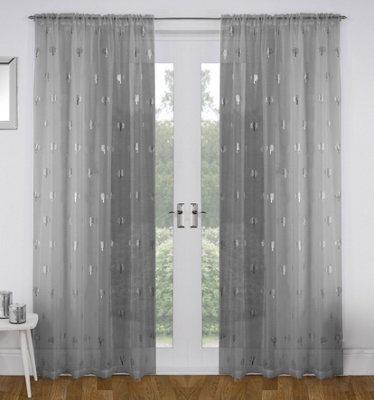 Birch Grey Metallic Tree Print Linen-Look Voile Panel - Pair 140 x 183cm (55x72")