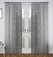 Birch Grey Metallic Tree Print Linen-Look Voile Panel - Pair 140 x 229cm (55x90")