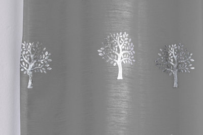 Birch Grey Metallic Tree Print Linen-Look Voile Panel - Pair 140 x 229cm (55x90")