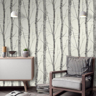 Birch Trees Wallpaper Cream / Grey Erismann 5433-47
