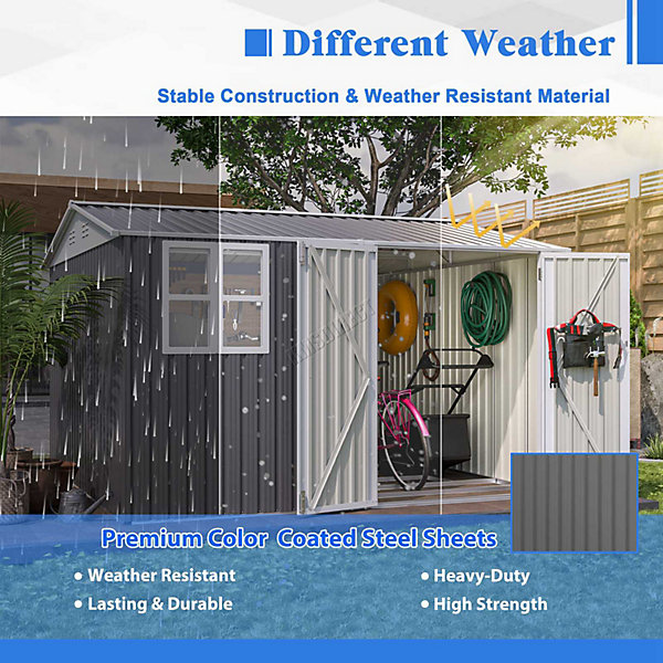 BIRCHTREE 10x10FT Steel Apex Garden Shed Tool Equipment BIRCHTREE 10x10FT Steel Apex Garden Shed Tool Equipment