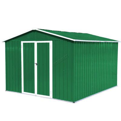 Birchtree 10X8FT Metal Garden Shed Apex Roof With Free Foundation Base Storage House Green
