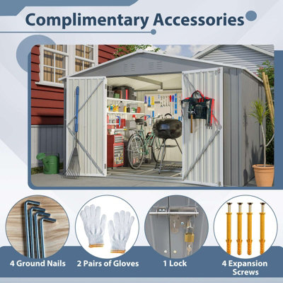 Birchtree 10X8FT Metal Garden Shed Apex Roof With Free Foundation Base ...