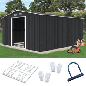 Birchtree  13X11FT Metal Garden Shed Apex Roof With Foundation Base Outdoor Storage