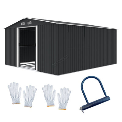 Birchtree  13X11FT Metal Garden Shed Apex Roof With Foundation Base Outdoor Storage