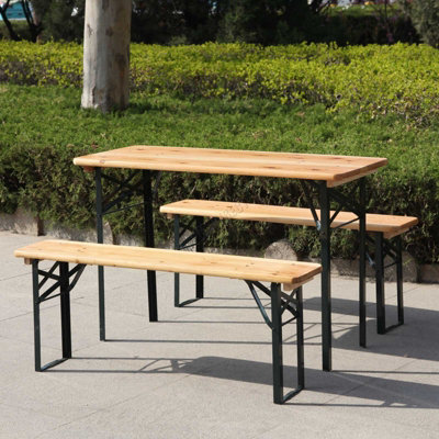 BIRCHTREE 3 Piece Wooden Folding Picnic Dining Outdoor Table Bench Set 1.17m