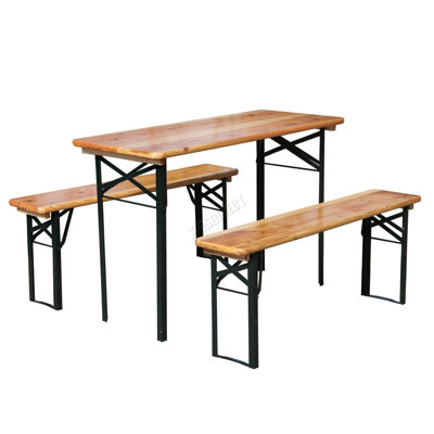 BIRCHTREE 3 Piece Wooden Folding Picnic Dining Outdoor Table Bench Set 1.17m