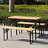 BIRCHTREE 3 Piece Wooden Folding Picnic Dining Outdoor Table Bench Set 1.2m