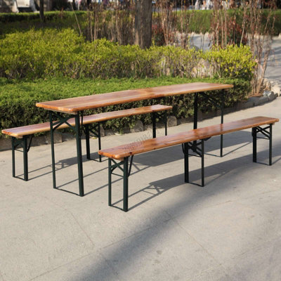 BIRCHTREE 3 Piece Wooden Folding Picnic Dining Outdoor Table Bench