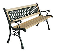 Birchtree 3 Seater Wooden Slat Garden Bench Seat Lattice Style Cast Iron Legs