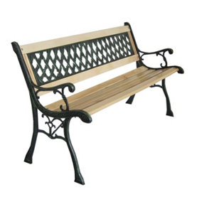 Birchtree 3 Seater Wooden Slat Garden Bench Seat Lattice Style Cast Iron Legs