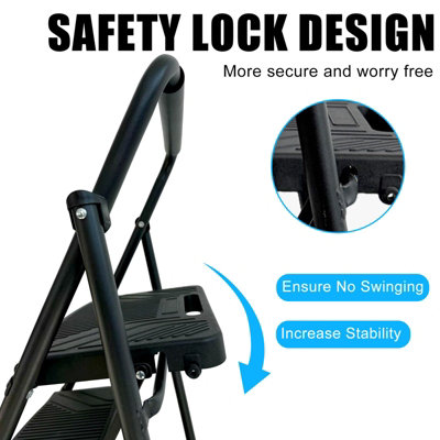 BIRCHTREE 3 Step Ladder Heavy Duty Folding Steel 250kg Non-Slip Feet ...