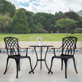 BIRCHTREE 3PCS Outdoor Garden Aluminum Furniture Table & 2 Chairs Set Black