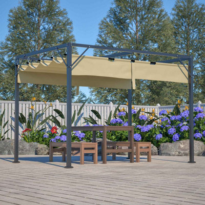 BIRCHTREE 3x2M PE Canopy Pergola Steel Frame Adjust Shade Pergola Shelter Backyard Beige