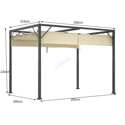 BIRCHTREE 3x2M PE Canopy Pergola Steel Frame Adjust Shade Pergola Shelter Backyard Beige - 3