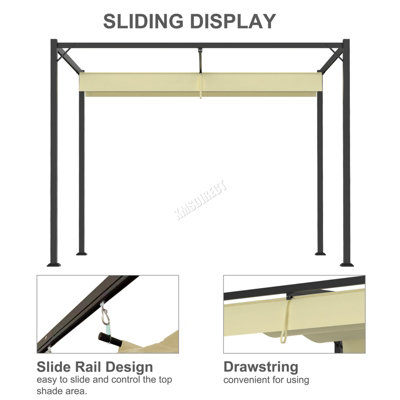 BIRCHTREE 3x2M PE Canopy Pergola Steel Frame Adjust Shade Pergola Shelter Backyard Beige - 4