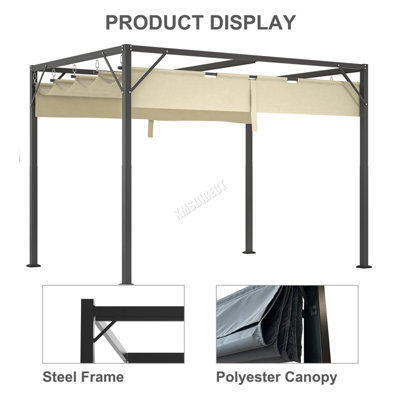 BIRCHTREE 3x2M PE Canopy Pergola Steel Frame Adjust Shade Pergola Shelter Backyard Beige - 5