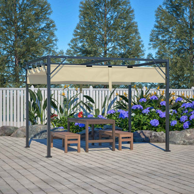 BIRCHTREE 3x2M PE Canopy Pergola Steel Frame Adjust Shade Pergola Shelter Backyard Beige - 7
