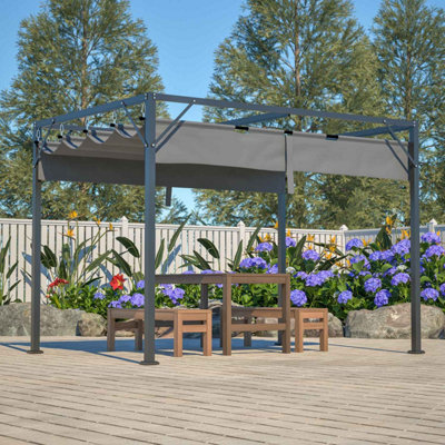 BIRCHTREE 3x2M PE Canopy Pergola Steel Frame Adjust Shade Pergola Shelter Backyard Grey