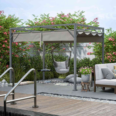 BIRCHTREE 3x2M PE Canopy Pergola Steel Frame Adjust Shade Pergola Shelter Backyard Grey