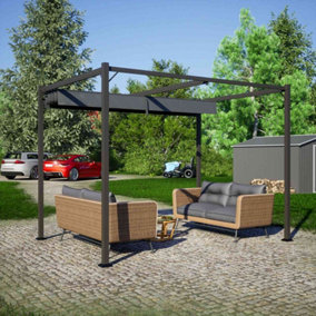 BIRCHTREE 3x2M PE Canopy Pergola Steel Frame Adjust Shade Pergola Shelter Backyard Grey