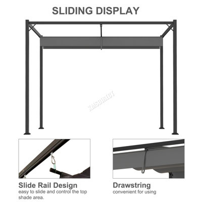 BIRCHTREE 3x2M PE Canopy Pergola Steel Frame Adjust Shade Pergola Shelter Backyard Grey - 4