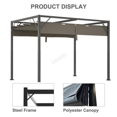 BIRCHTREE 3x2M PE Canopy Pergola Steel Frame Adjust Shade Pergola Shelter Backyard Grey - 5