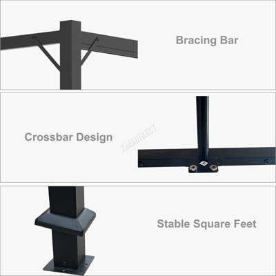 BIRCHTREE 3x2M PE Canopy Pergola Steel Frame Adjust Shade Pergola Shelter Backyard Grey - 6