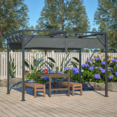 BIRCHTREE 3x2M PE Canopy Pergola Steel Frame Adjust Shade Pergola Shelter Backyard Grey - 7