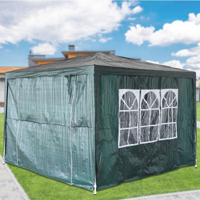 BIRCHTREE 3X3M Outdoor PE Gazebo Patio Shade Canopy Waterproof 4 Pieces Sidewalls Green