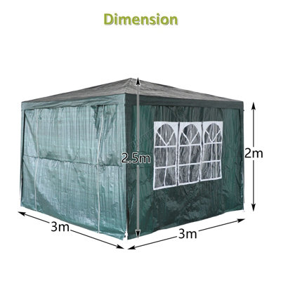 BIRCHTREE 3X3M Outdoor PE Gazebo Patio Shade Canopy Waterproof 4 Pieces Sidewalls Green - 4