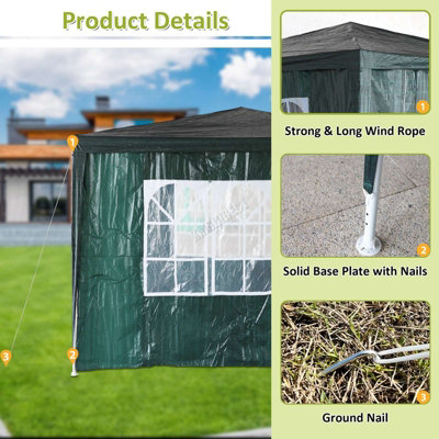 BIRCHTREE 3X3M Outdoor PE Gazebo Patio Shade Canopy Waterproof 4 Pieces Sidewalls Green - 6